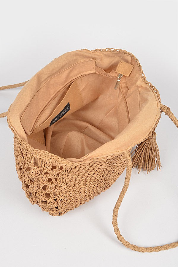 Circle Straw Summer Tote Bag - Khaki