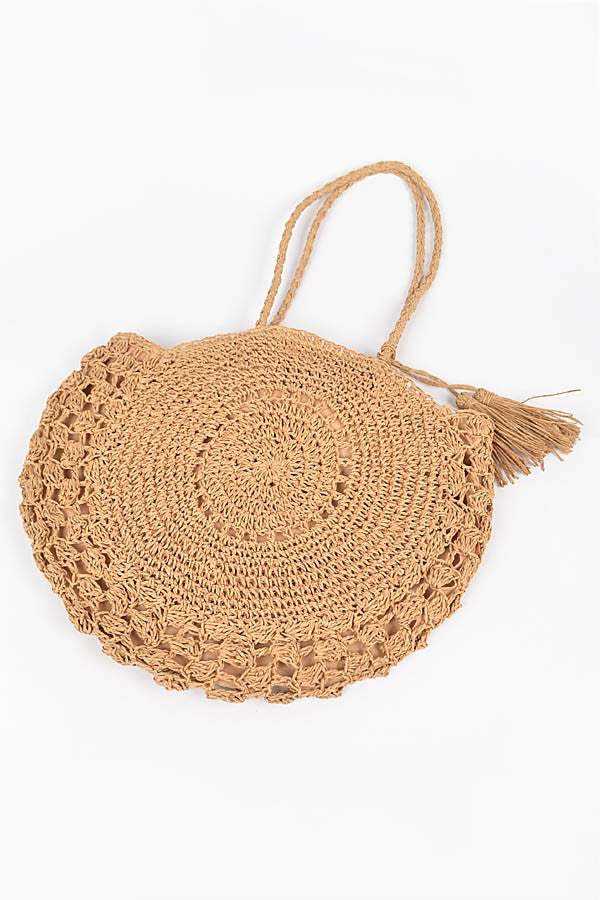 Circle Straw Summer Tote Bag - Khaki