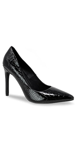 Fiorenza Crocodile Embossed Faux Leather Pump - Black