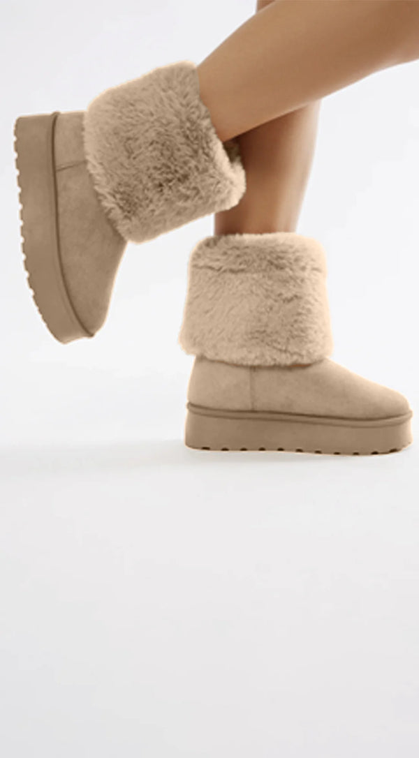 Alaska Faux Fur Platform Booties - Beige